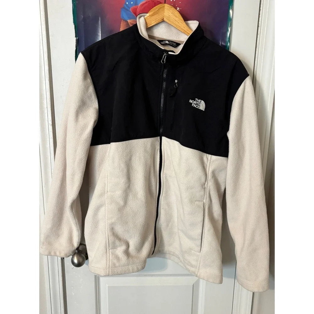 The North Face Mens Full Zip Fleece Jacket Cream Black Colorblock Size Medium